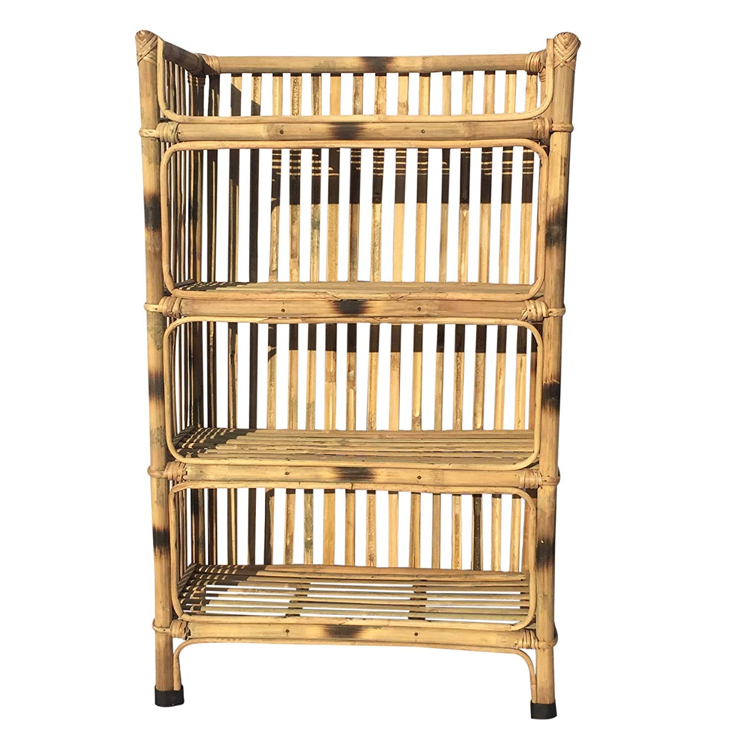 Bamboo Natural Finish Brown Cane Rack of 4 Shelves for Books and Shoes (64 x 30 x 102 cm)