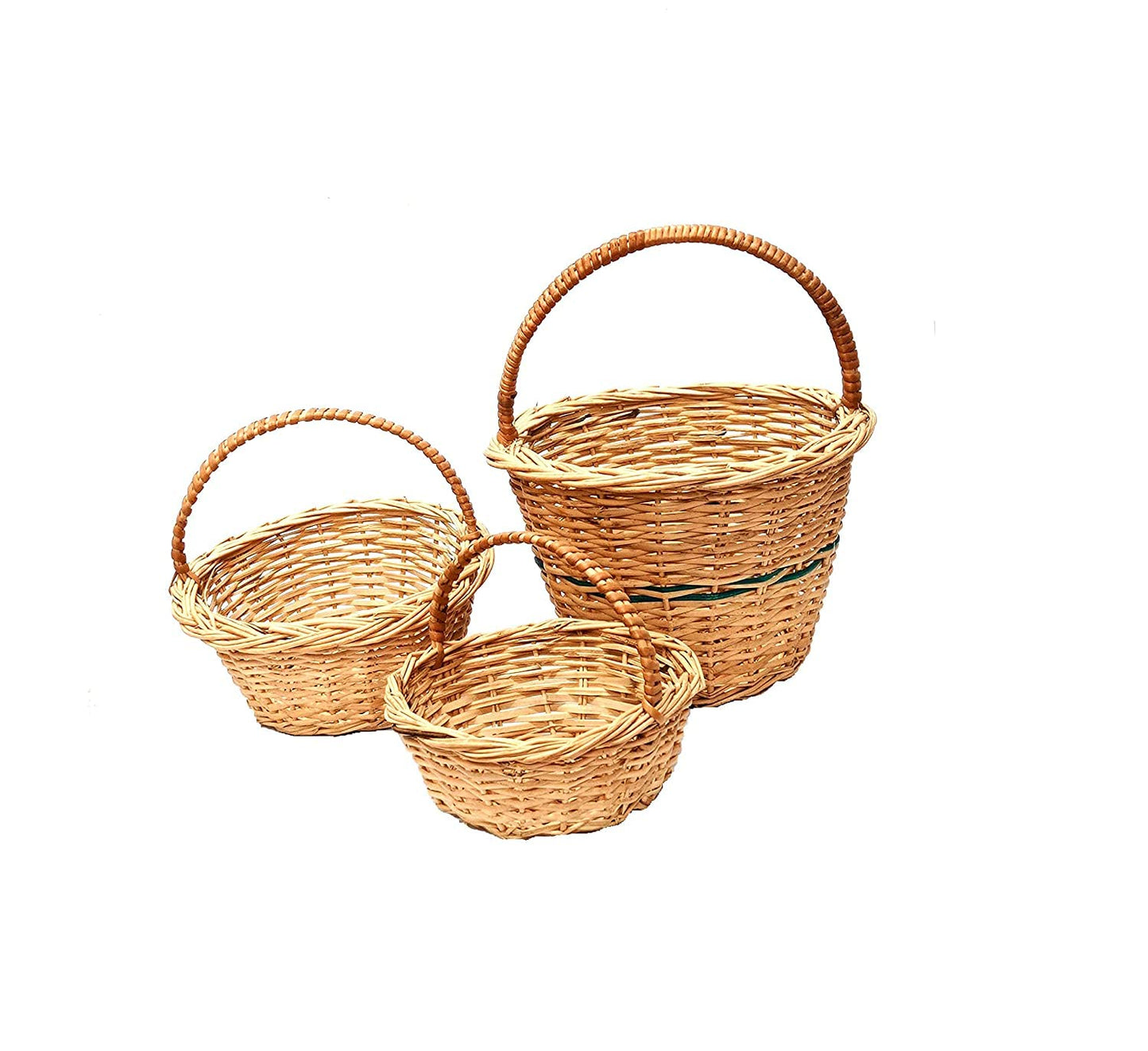 Round cane bamboo basket for hamper chocolate flower pooja cane basket, Festival Gifts Packing with Handle Set of 3 baskets