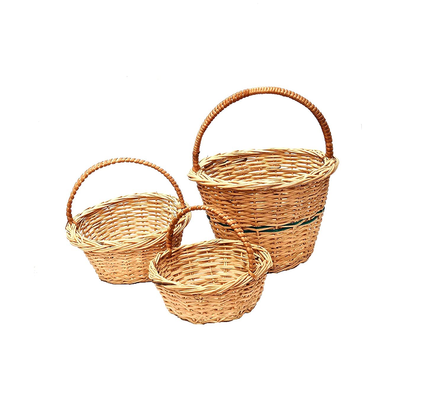 Round cane bamboo basket for hamper chocolate flower pooja cane basket, Festival Gifts Packing with Handle Set of 3 baskets