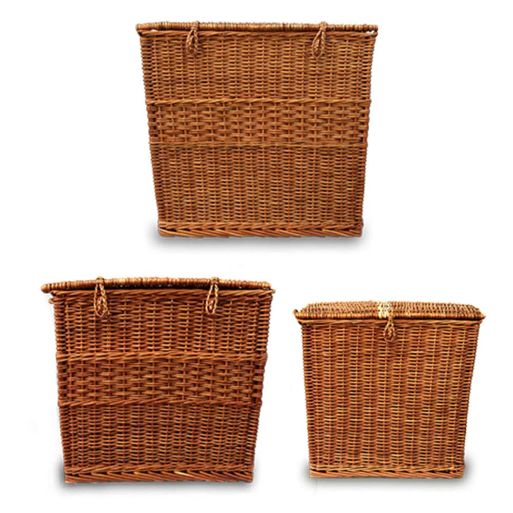 Bamboo cane Square Laundry Basket Set with Lid For Bathroom, Laundry Room Laundry Basket Toy Storage Basket Medium Set of 2