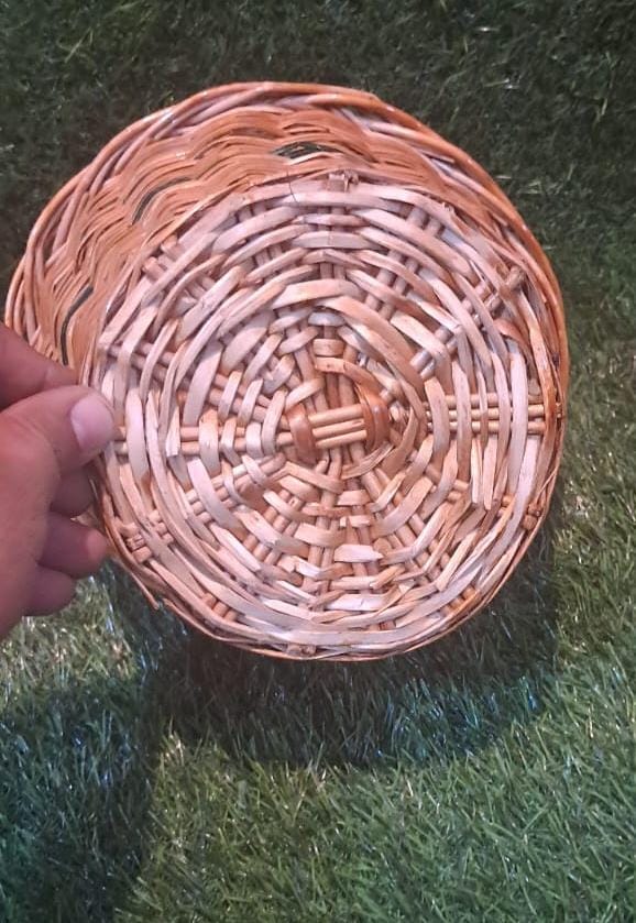 Cane Basket for Pooja, Flower, Mandir, Ladoo Gopal with Handle