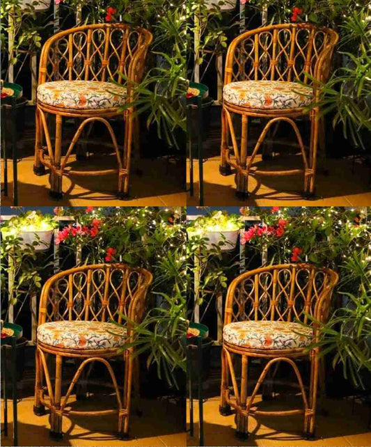 Elegant Bamboo Cane Chair Set – Ideal for Living Room, Garden, Porch & More (Set of 4)