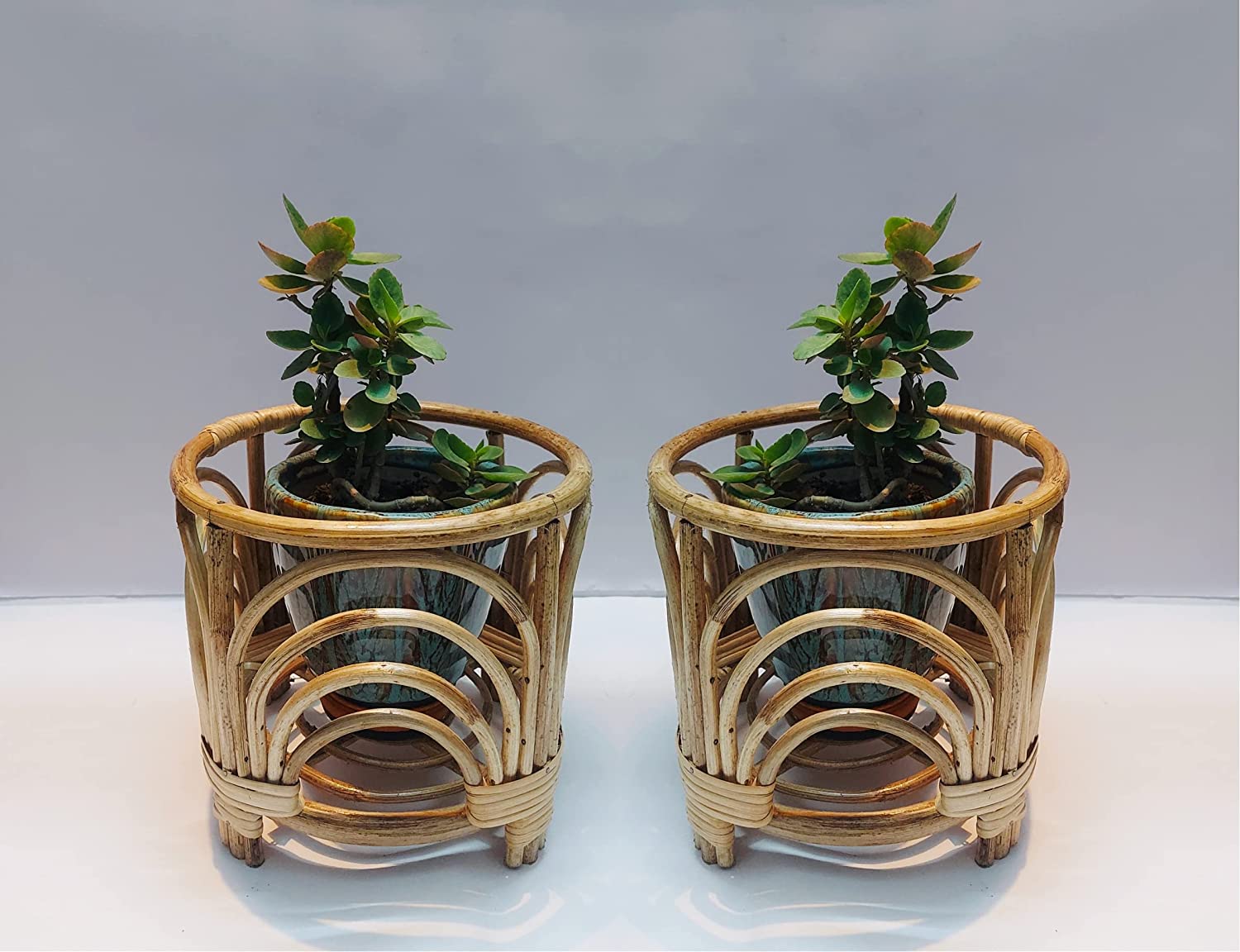 Cane Planter Stand for Home Living Room Balcony 8.5" H x 9" Dia 2 Pcs (Set of 2)