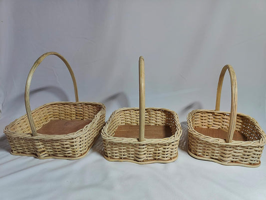 Handmade Square Shape Bamboo Basket for Gift Packaging, Puja Thali, Dining Table, Fruit Basket Pack of 3