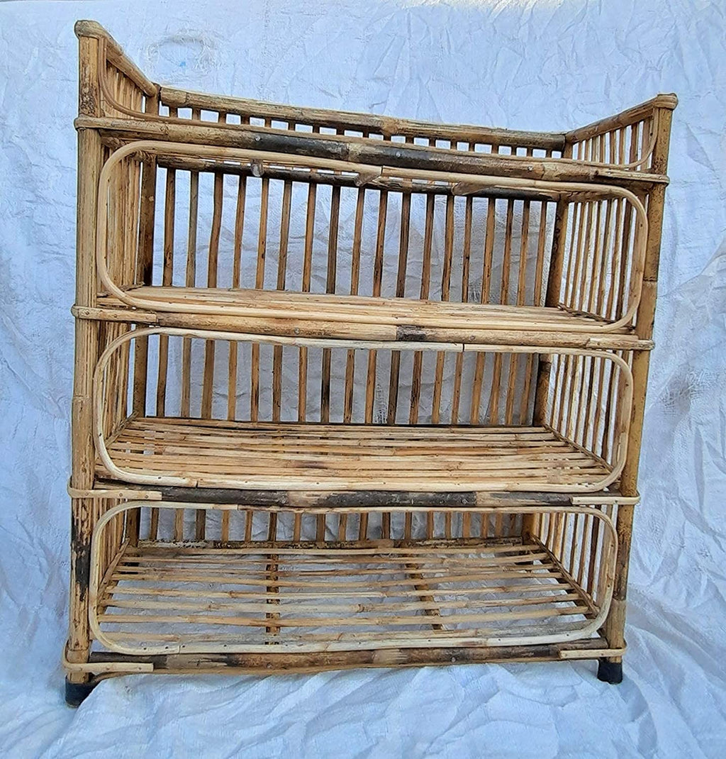Cane (Bait) Strong Shoe Rack Wooden Slipper Stand Utility Rack Planter Stand Bookshelf Space Saving Shelf for Home Kitchen
