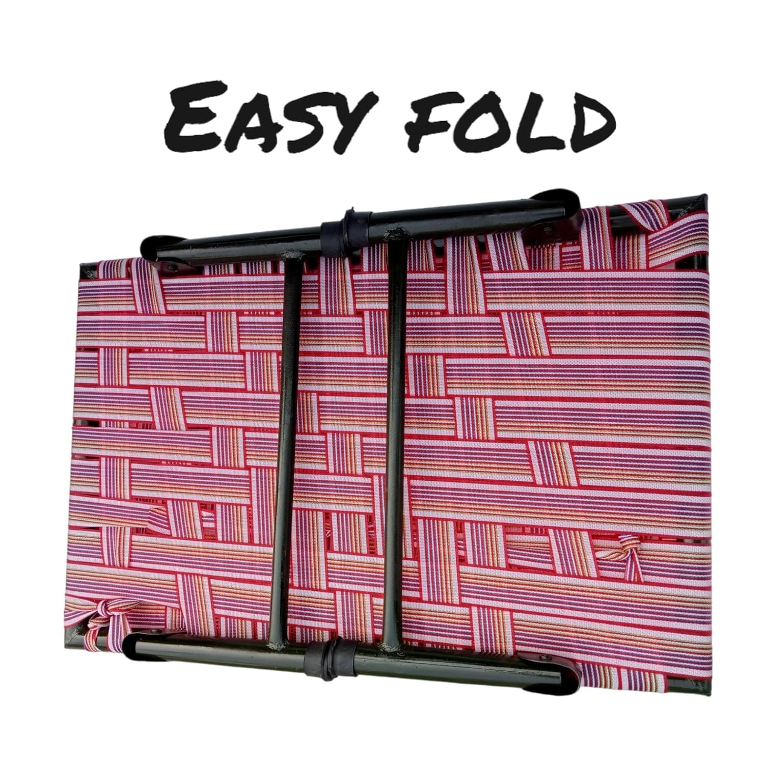 Folding Dog Bed with Sturdy Iron Frame, 6-Leg Support, and Breathable Strips – 42x24x8 inches, Multicolor – Ideal for Indoor & Outdoor Use