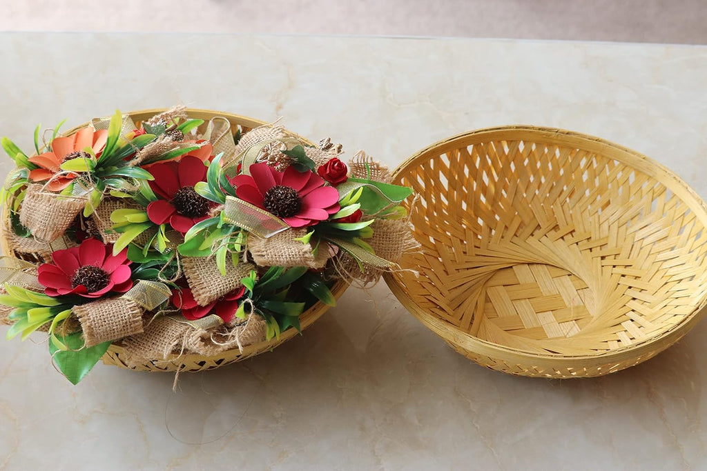 Bamboo Basket for Home, Kitchen,Vegetable Basket, Fruit Basket, Flower Basket, Roti Storing,Wedding And Festival Gift Packaging,Hotel room basket (Pack of 5)