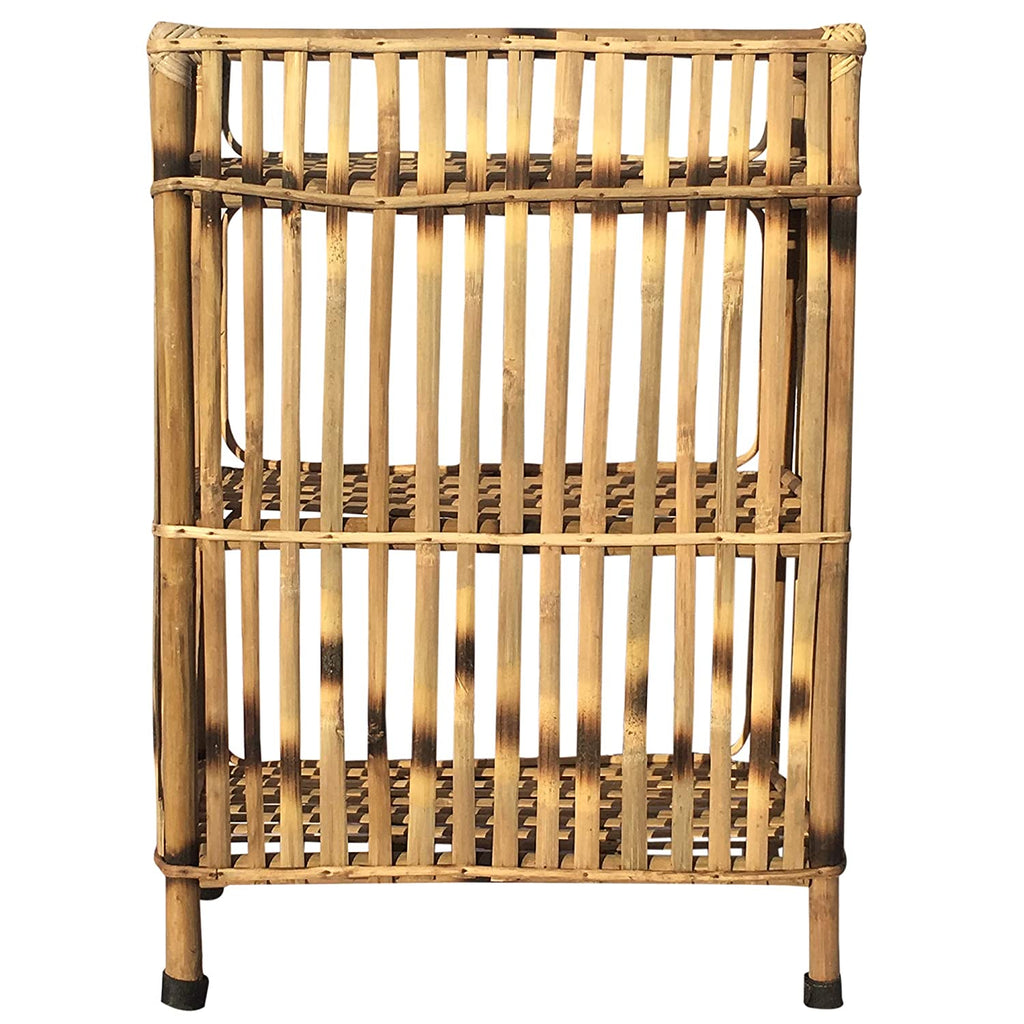 Natural Finish Cane Bamboo Rack of 3 Shelves for Books and Shoes, 63 x 30 x 89 cm