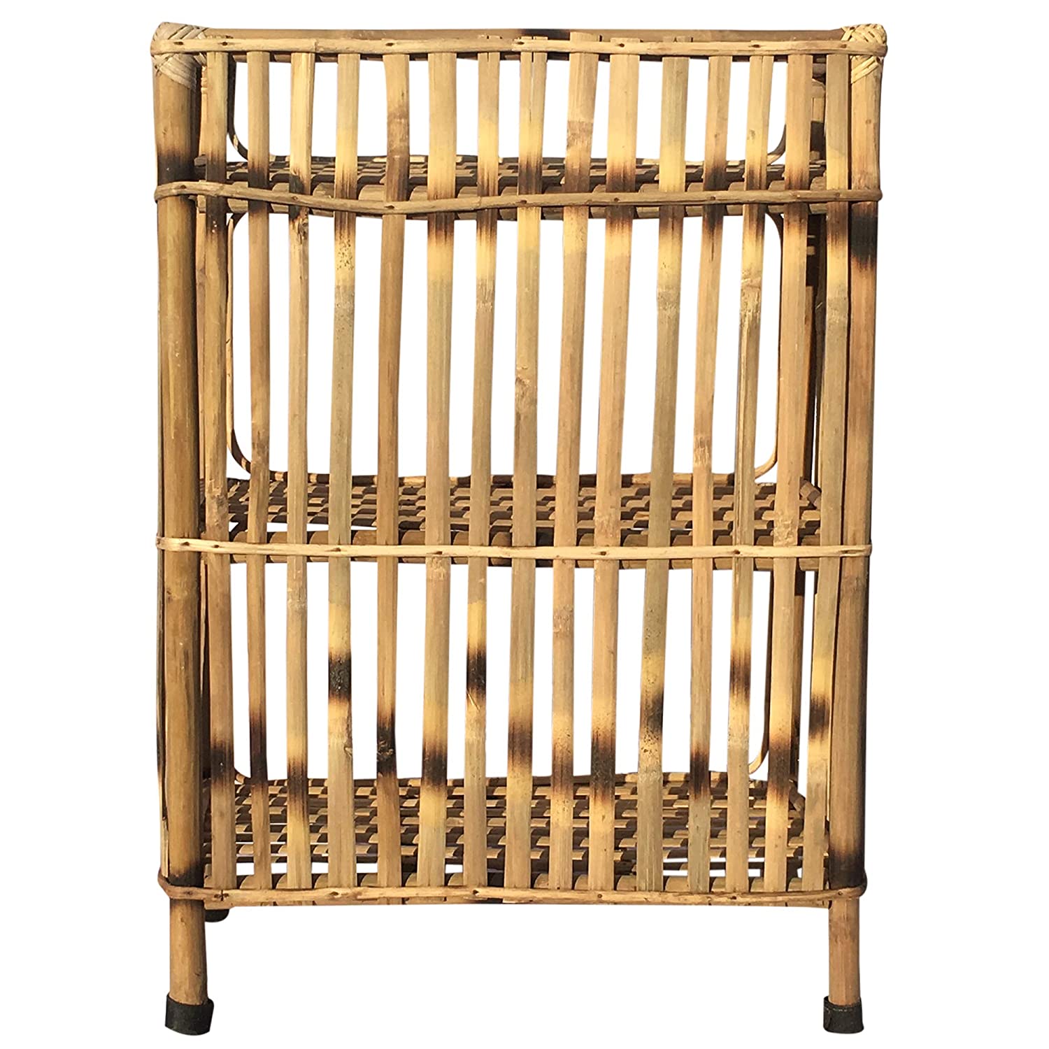 Natural Finish Cane Bamboo Rack of 3 Shelves for Books and Shoes, 63 x 30 x 89 cm