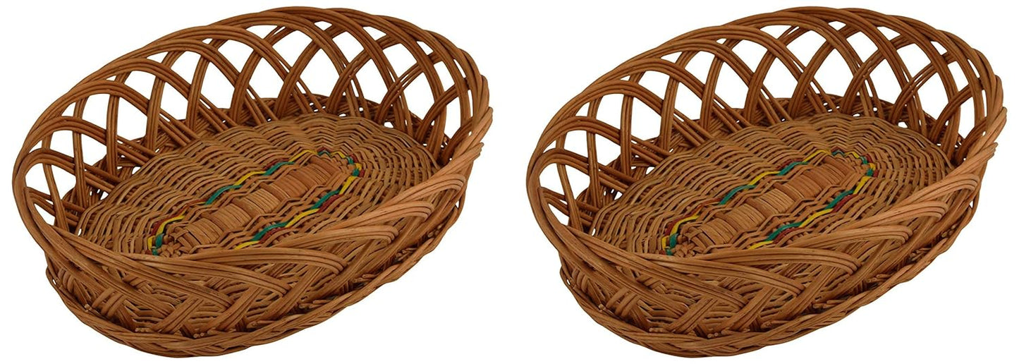 Cane Oval Basket for Festival Gift Packing, Dry Fruit Basket, Fruit Basket,Storage Baskets, Wedding Baskets, Dinning Table basket, Napkin Basket(Pack of 2)