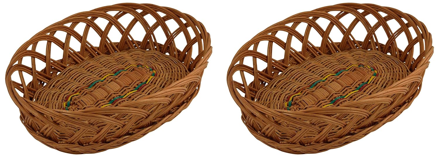 Cane Oval Basket for Festival Gift Packing, Dry Fruit Basket, Fruit Basket,Storage Baskets, Wedding Baskets, Dinning Table basket, Napkin Basket(Pack of 2)