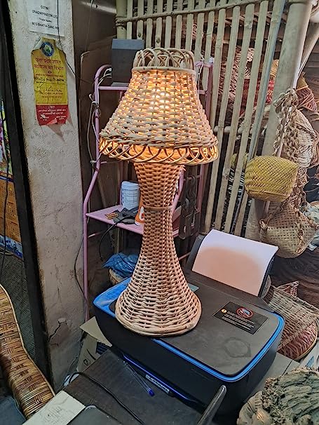 Bamboo Cane Table Lamp Shade for Living Room, Bedroom,Bedside Lamp Side Table Lamp for Living Room & Bedroom (Without Bulb) Pack of 1