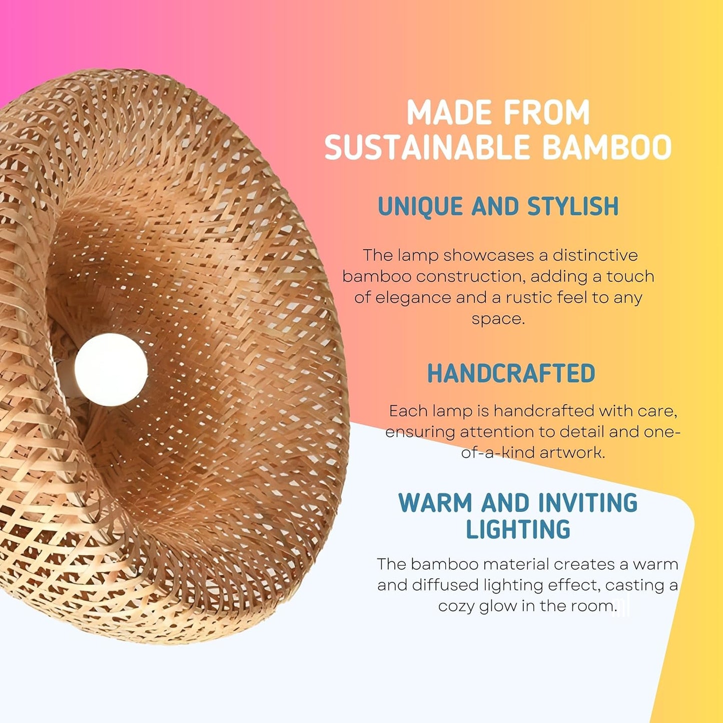 Bamboo Hanging Lamp Shades,Pendent Lamp Shade,Hanging Lights for Dining Room, Living Room,Hotel,Cafe,Home Corrido, Bar, Restaurant, Coffee house (Half Moon)