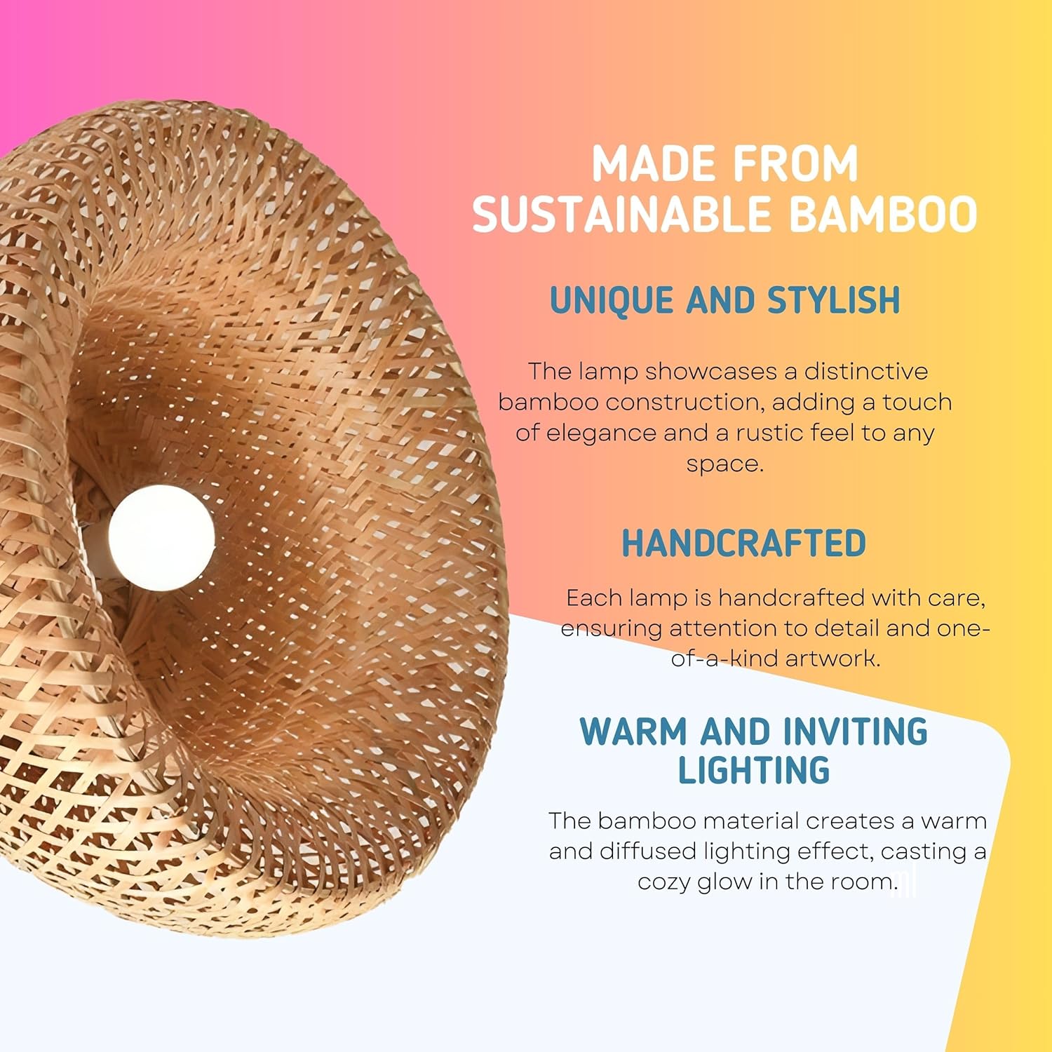 Bamboo Hanging Lamp Shades,Pendent Lamp Shade,Hanging Lights for Dining Room, Living Room,Hotel,Cafe,Home Corrido, Bar, Restaurant, Coffee house (Half Moon)