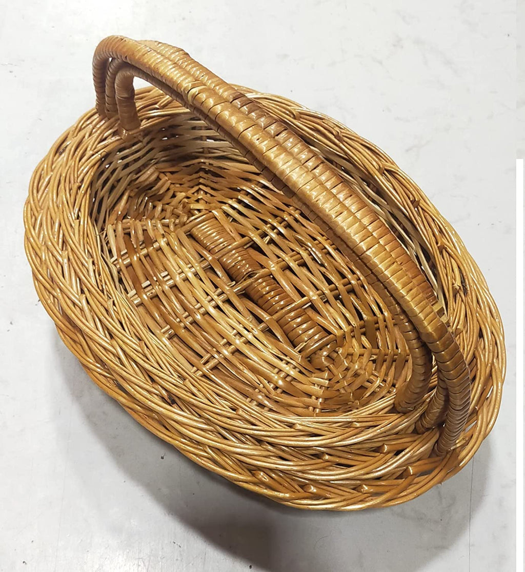 Oval Handle Cane Bamboo Basket for multipurpose Set of 3 baskets. Size 14 inch, 13 inch,12 inch