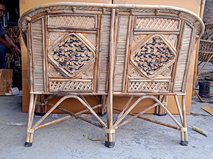 Bamboo Cane Two Seater Sofa for Home, Living room,office Material: Cane Cane Sofa Cum Couch with Cushion for Living Room(2 seater)