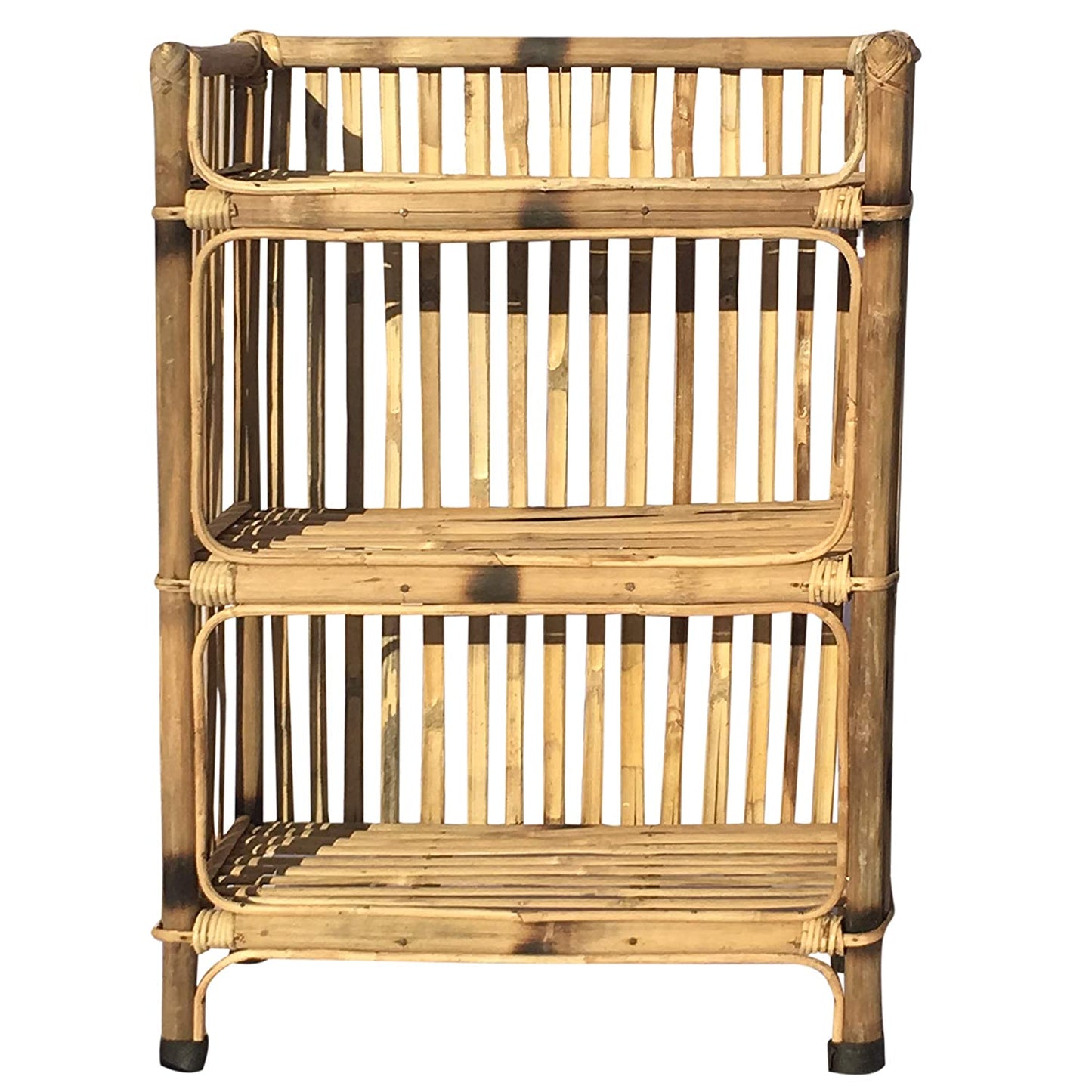 Natural Finish Cane Bamboo Rack of 3 Shelves for Books and Shoes, 63 x 30 x 89 cm