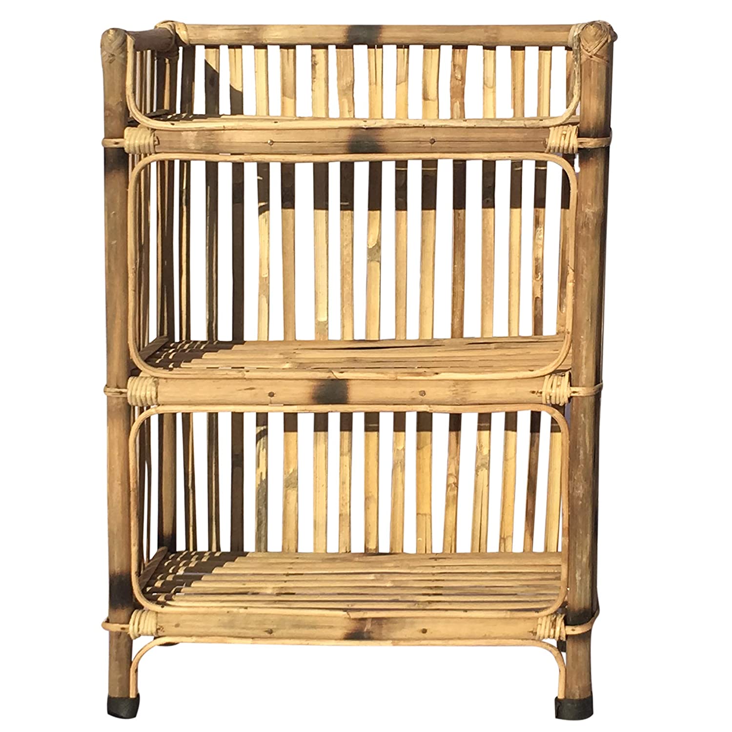 Natural Finish Cane Bamboo Rack of 3 Shelves for Books and Shoes, 63 x 30 x 89 cm