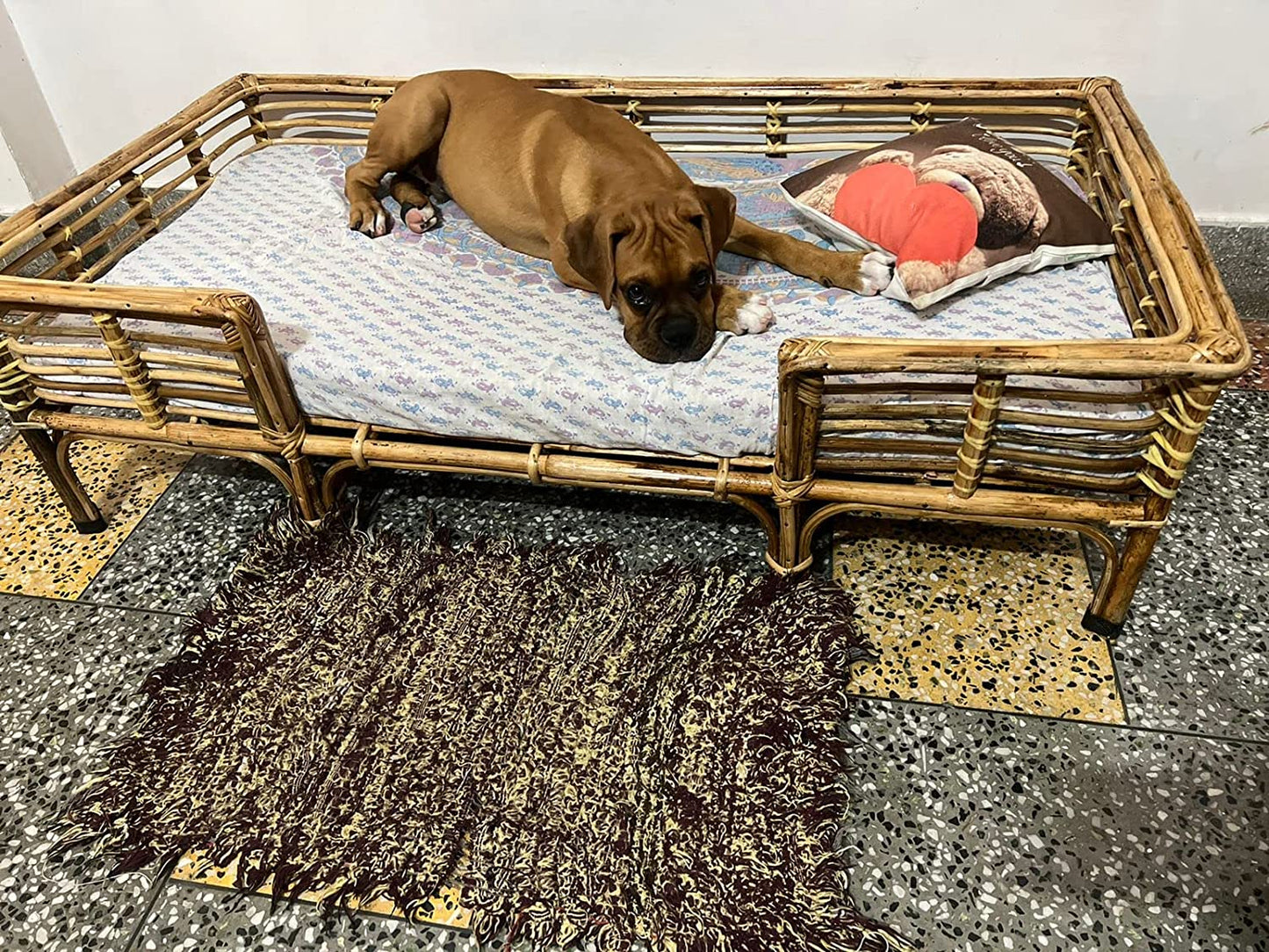 Bamboo Cane Wood PET Bed for Big dogs and Cats with Foam (L: 48, W : 24, H: 14 INCH)