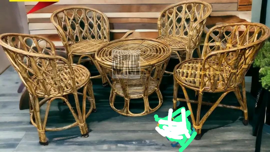 Bamboo Cane Chair for Lawn Chair, Arm Chair, Room Chair, Cafe, Pubs, Bars, Restaurants Set of 4 with table