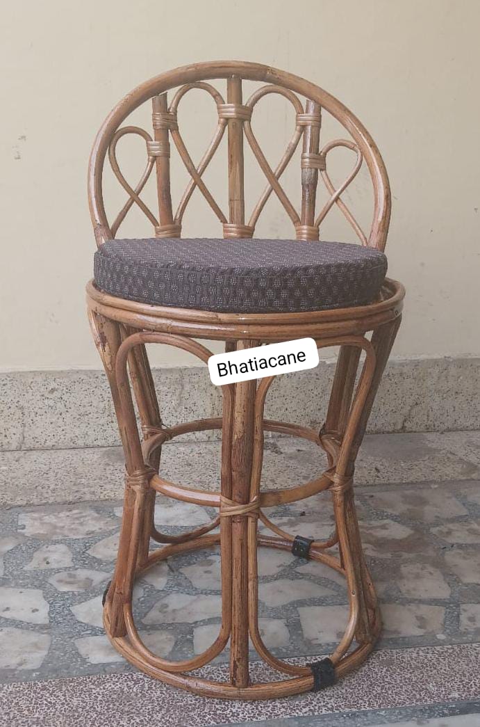 Bamboo Cane Stool with Back for Living Room, Balcony, Home Decor, Café