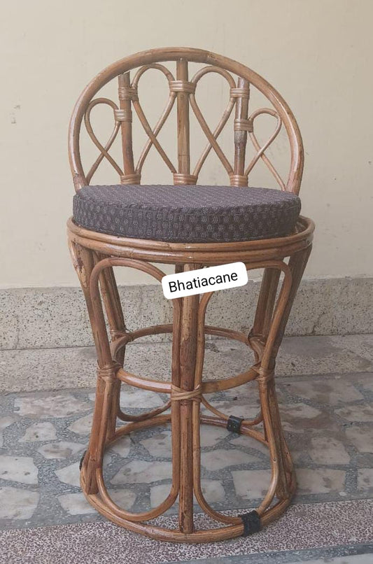 Bamboo Cane Stool with Back for Living Room, Balcony, Home Decor, Café