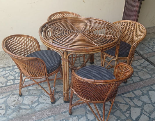 Cane Chair and Table Set (Set of 4 with Table)