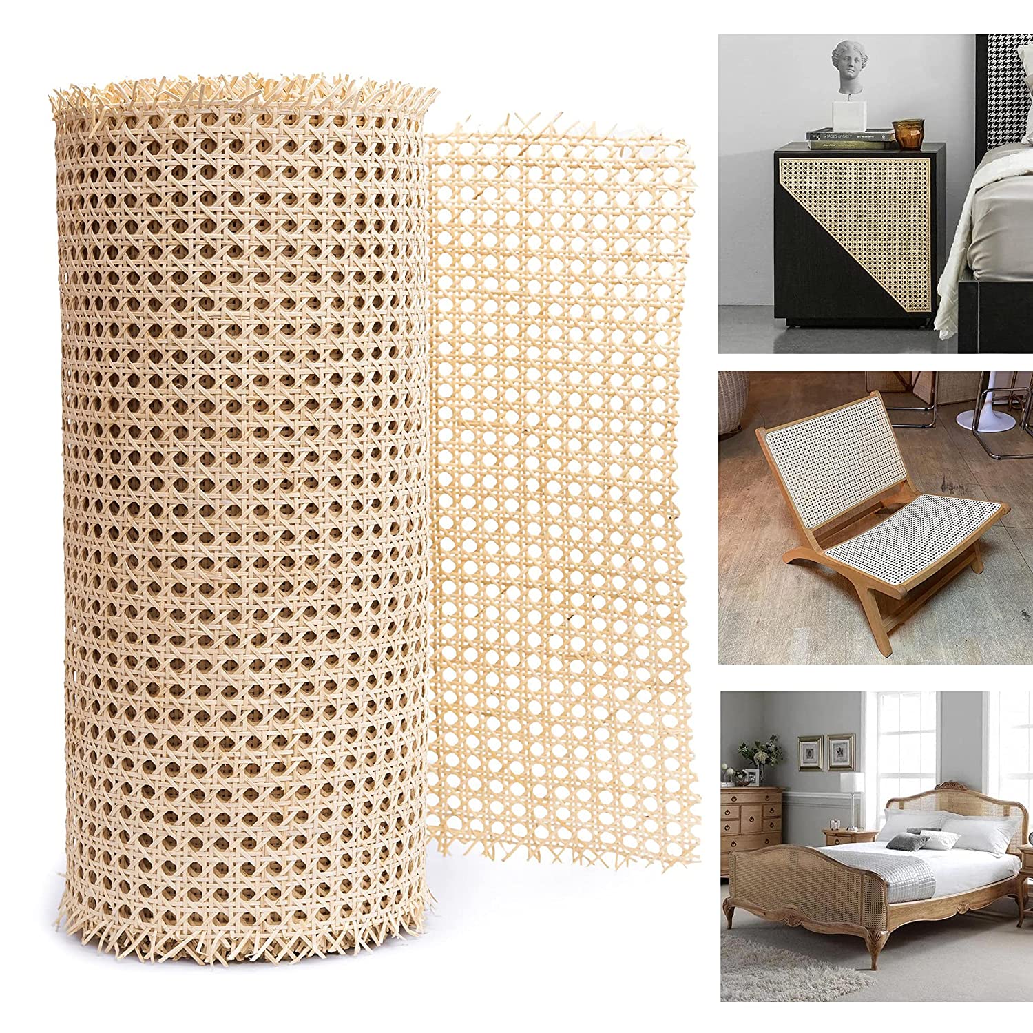 Cane 18" Wide | Rattan Cane Webbing roll | Net Open Weave Wicker Cane Webbing Material for Cabinet, Door,Rattan Cane Mesh Roll for Home Furnishing (9 FEET)