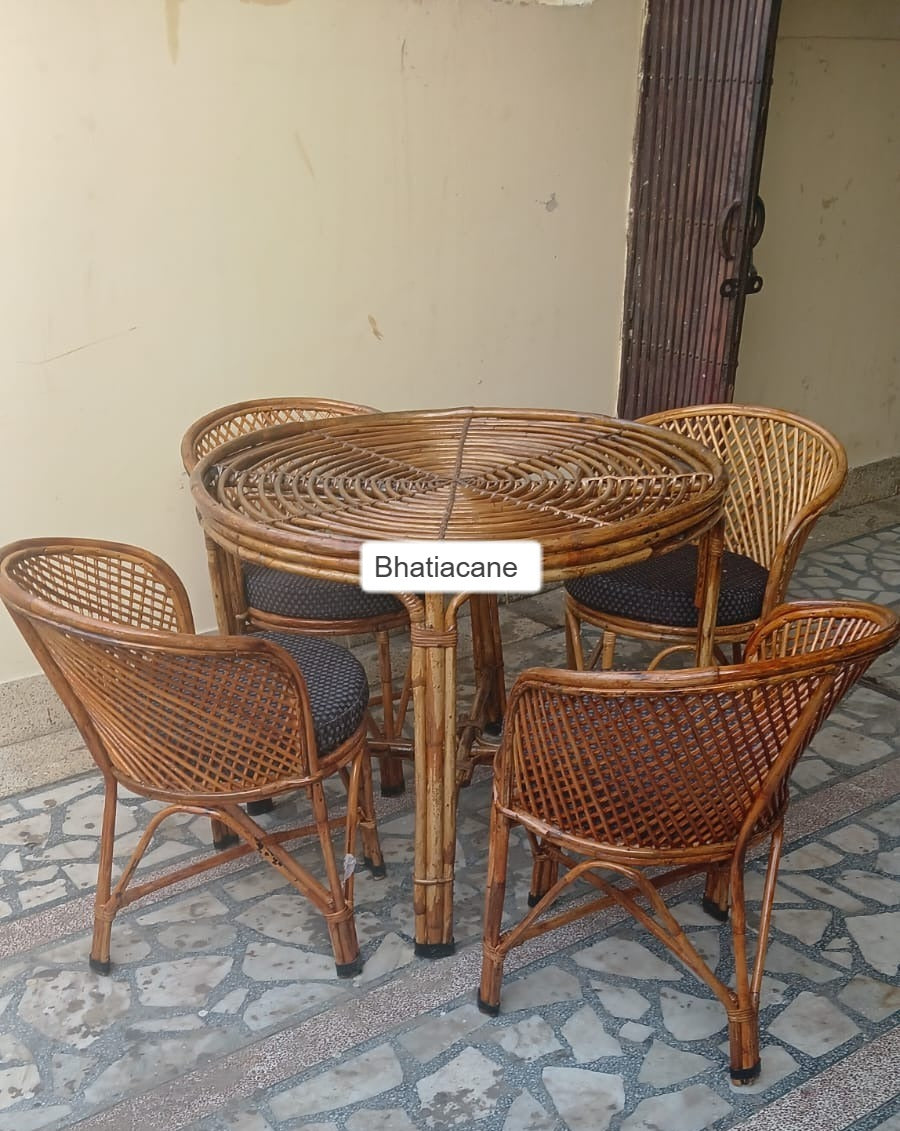 Cane Chair and Table Set (Set of 4 with Table)