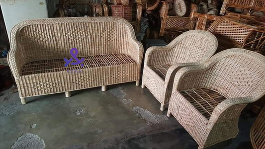 Cane Sofa Set with Table for Home, Living Room, Office, Garden, Resort with Cushion (weaving)
