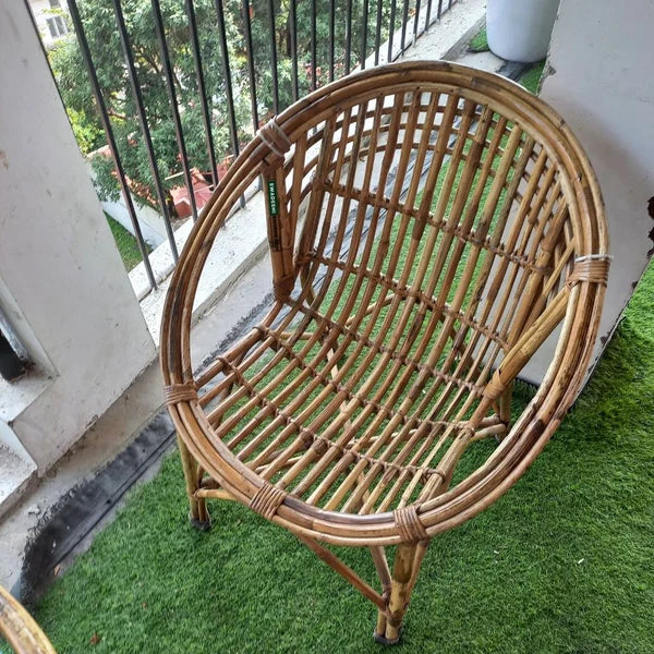 Cane Lawn Chair with Cushion | Handcrafted Round Chair