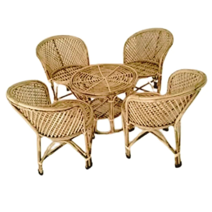 Cane Rattan Jaali Chair Set for Home, Office, Garden & Balcony with Table (Set of 4 Chairs + Table)