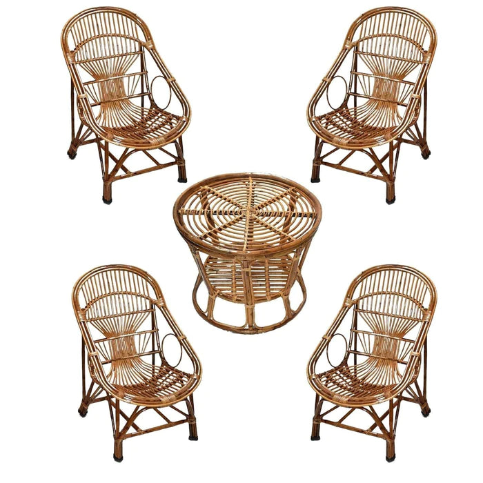 Bamboo Cane Rattan Queen Chair for Home, Office, Garden & Balcony with Table (Set of 4 with table)