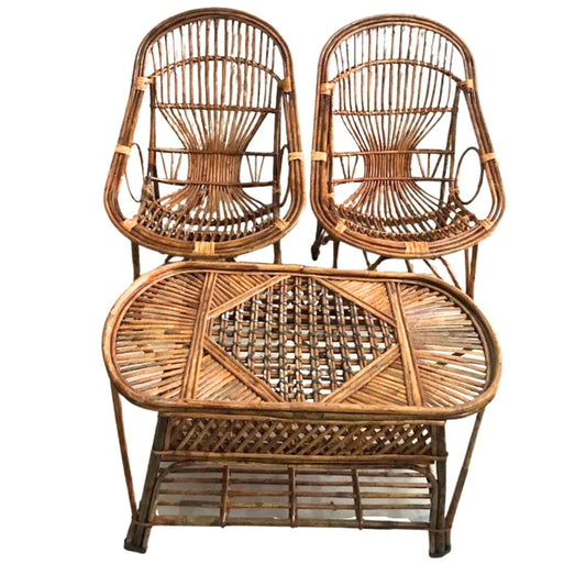 Bamboo Cane Queen Chair for Home, Office, Garden & Balcony with Table (Set of 2 with table)