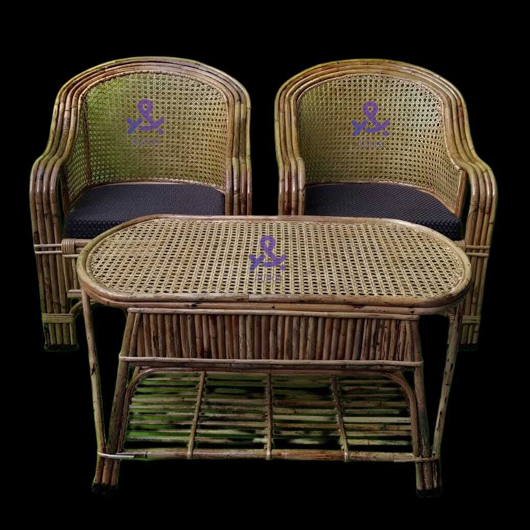 Rattan Cane Chair Set with Table