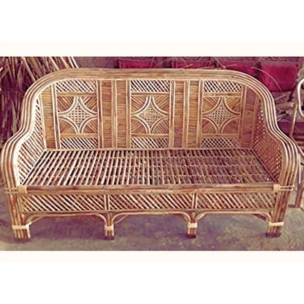 Cane Three Seater Sofa,Sofa couch for Home, Living Room, Garden,Office, Resort, Hotels with Cushion(model star)