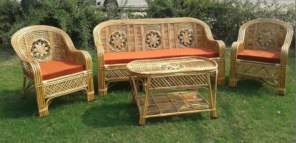 Cane 5 Seater Sofa Set with Table – Indoor/Outdoor Furniture
