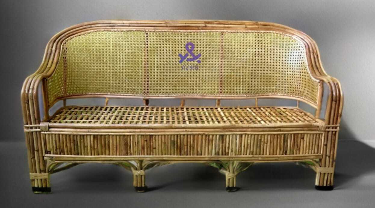 Rattan Cane Weaving Three Seater Couch with Seat Cushion