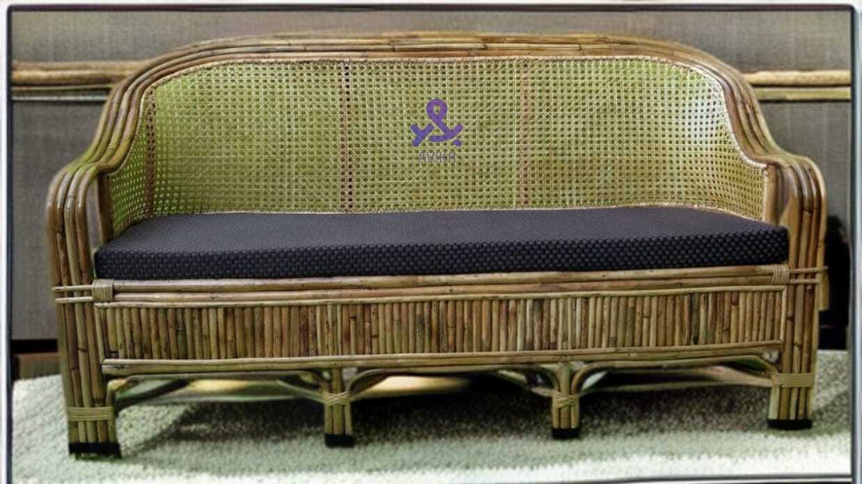 Rattan Cane Weaving Three Seater Couch with Seat Cushion