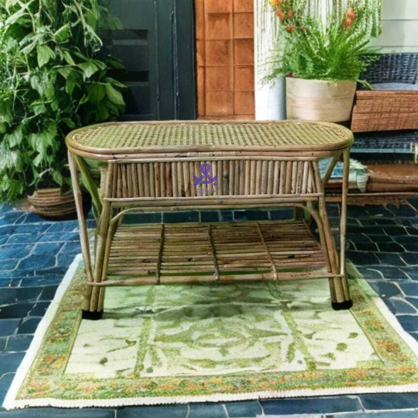 Rattan Cane Weaving Oval Table