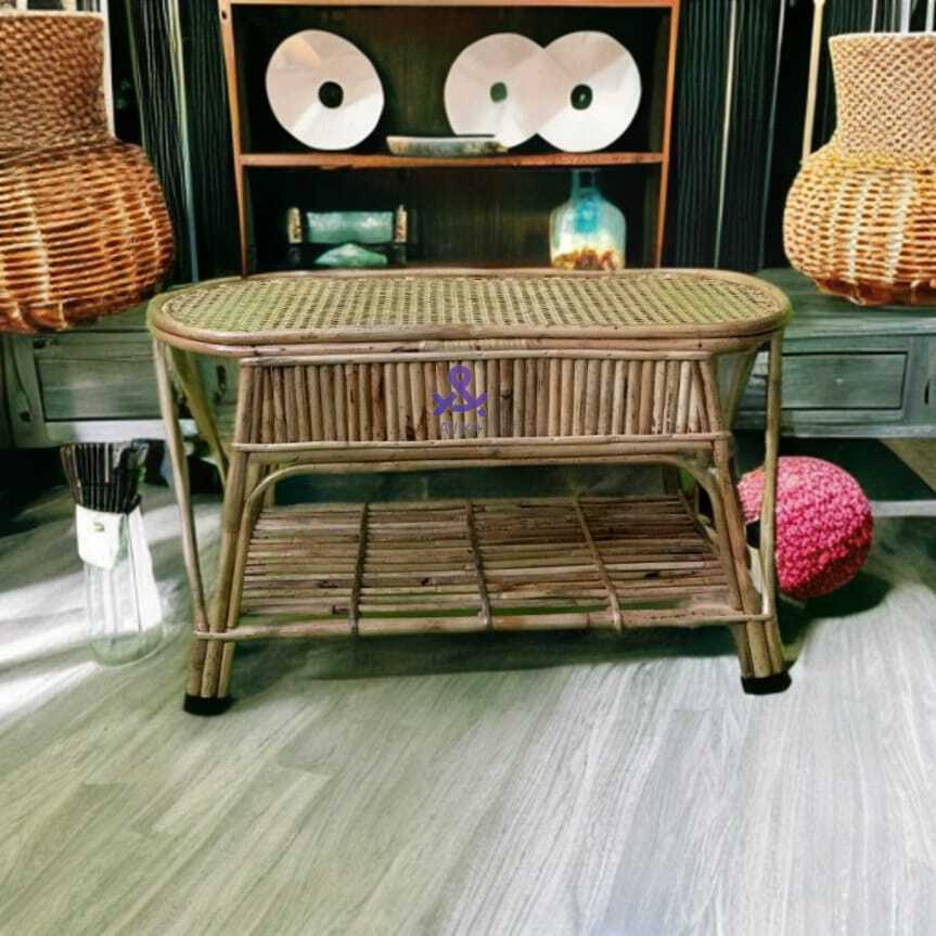 Rattan Cane Weaving Oval Table