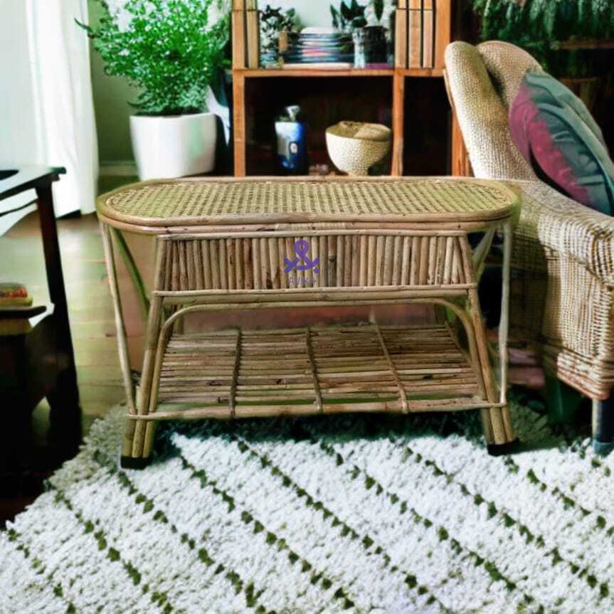 Rattan Cane Weaving Oval Table