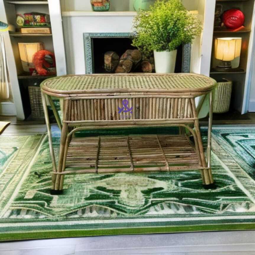 Rattan Cane Weaving Oval Table