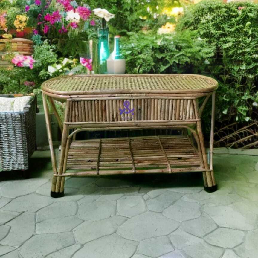 Rattan Cane Weaving Oval Table