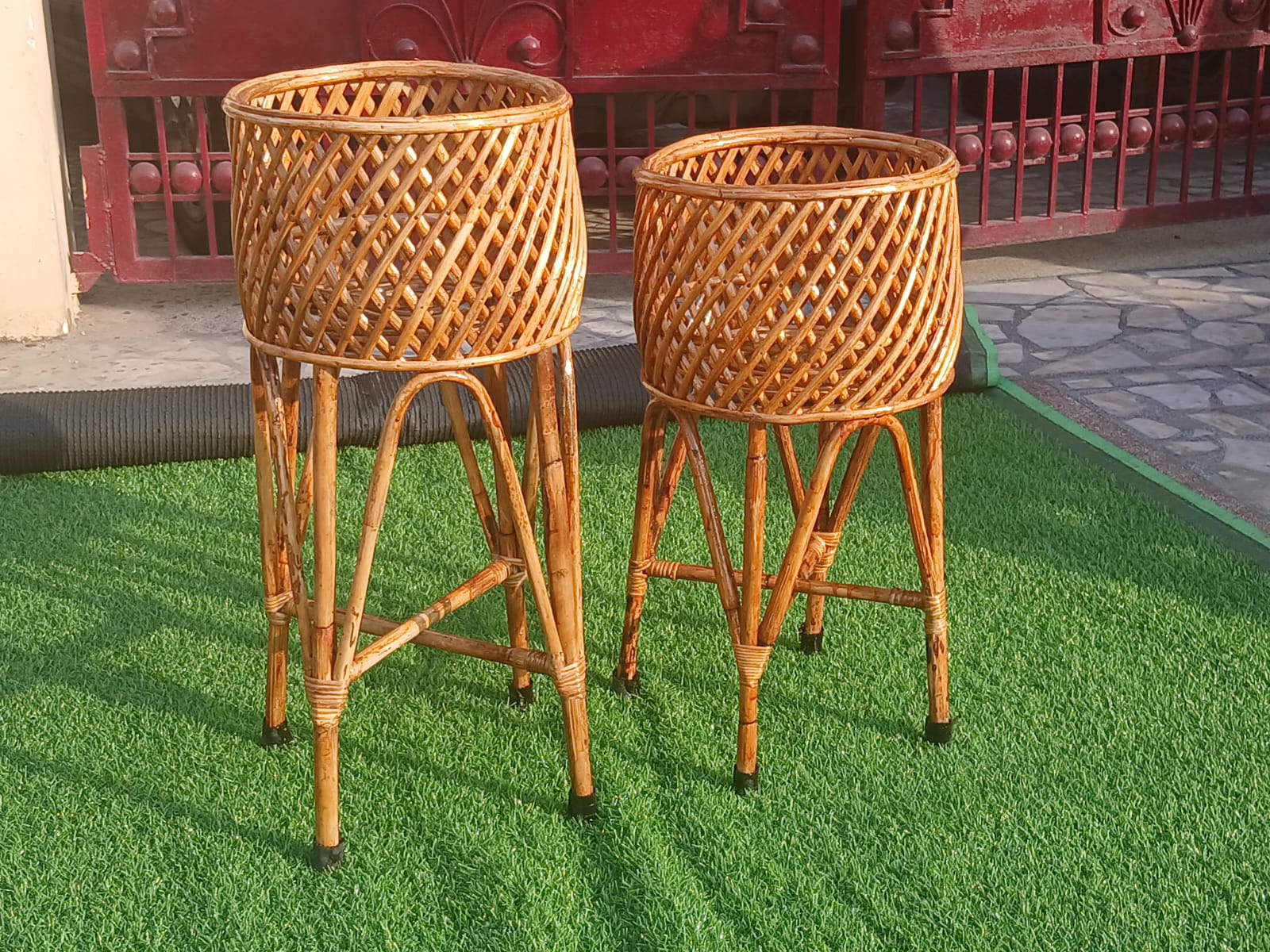 Bamboo Cane Planter Stand – Set of 2 Flower Pot Stands for Indoor & Outdoor Use