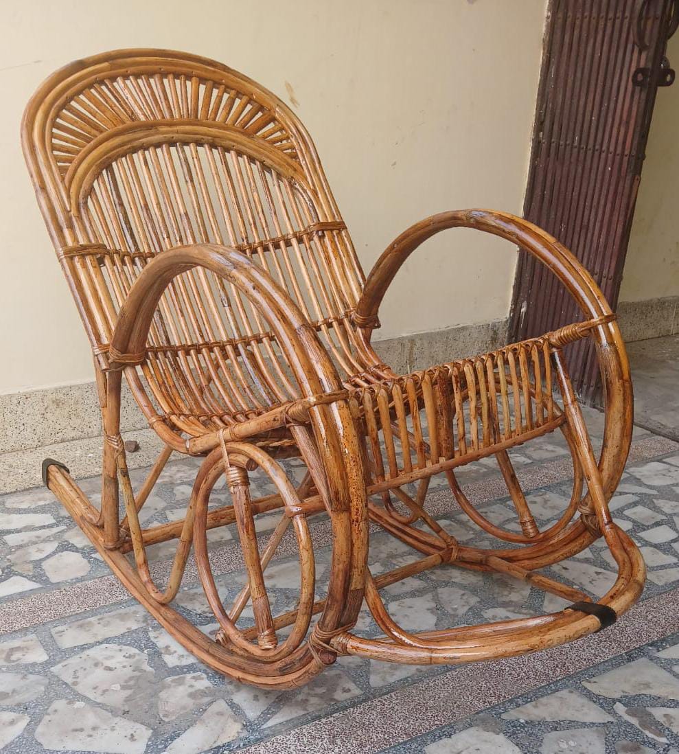 Bamboo Cane Rocking Chair with Cushion – Comfortable & Stylish Seating for Adults