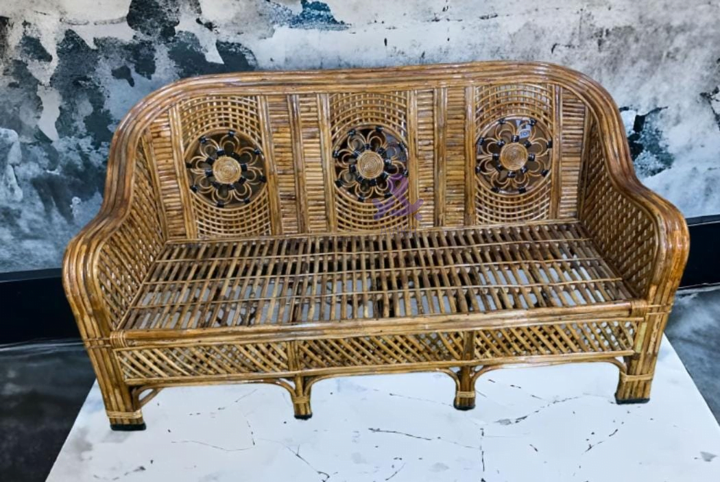 Cane Sofa Set with Table for Home, Living Room, Office, Garden, Resort with Cushion