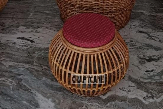 Cane Round Stool with Cushion for Home Living Room,Office, Cafe, Resort