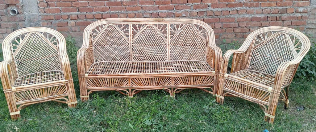 Elegant & Durable Bamboo Cane Sofa Set for Living Room, Lawn, Balcony & Resort ((1 sofa +2 chair)