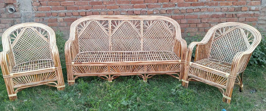 Elegant & Durable Bamboo Cane Sofa Set for Living Room, Lawn, Balcony & Resort ((1 sofa +2 chair)